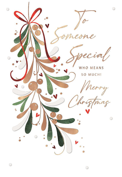 Someone Special Christmas card - hearts and mistletoe