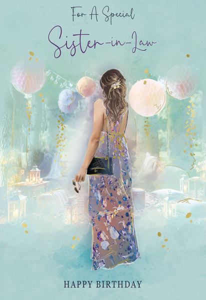 Sister in law birthday card - birthday party dress