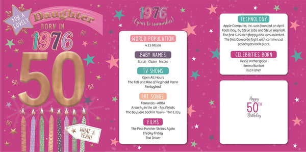 Daughter 50th birthday card- Born in 1976