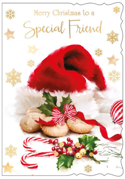 Special friend Christmas card - Father Christmas hat