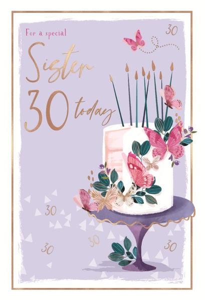 Sister 30th birthday card - pretty birthday cake