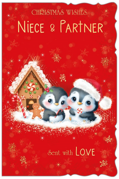 Niece and partner Christmas card - Xmas penguins
