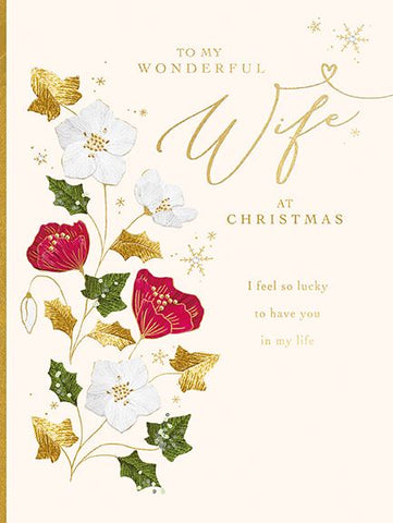 Wife Christmas card- Christmas flowers