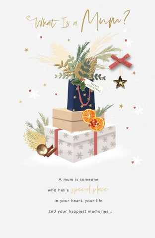 Mum luxury Christmas card - Xmas flowers and gifts