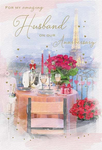 Husband wedding anniversary card - romantic meal