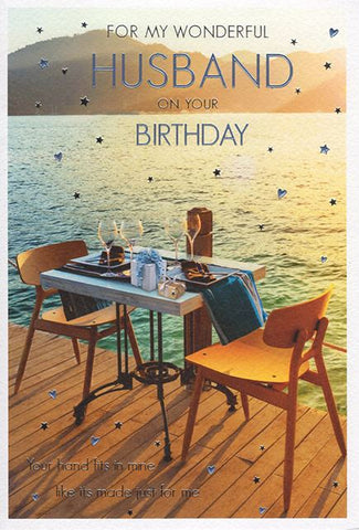 Husband birthday card- beach birthday breakfast