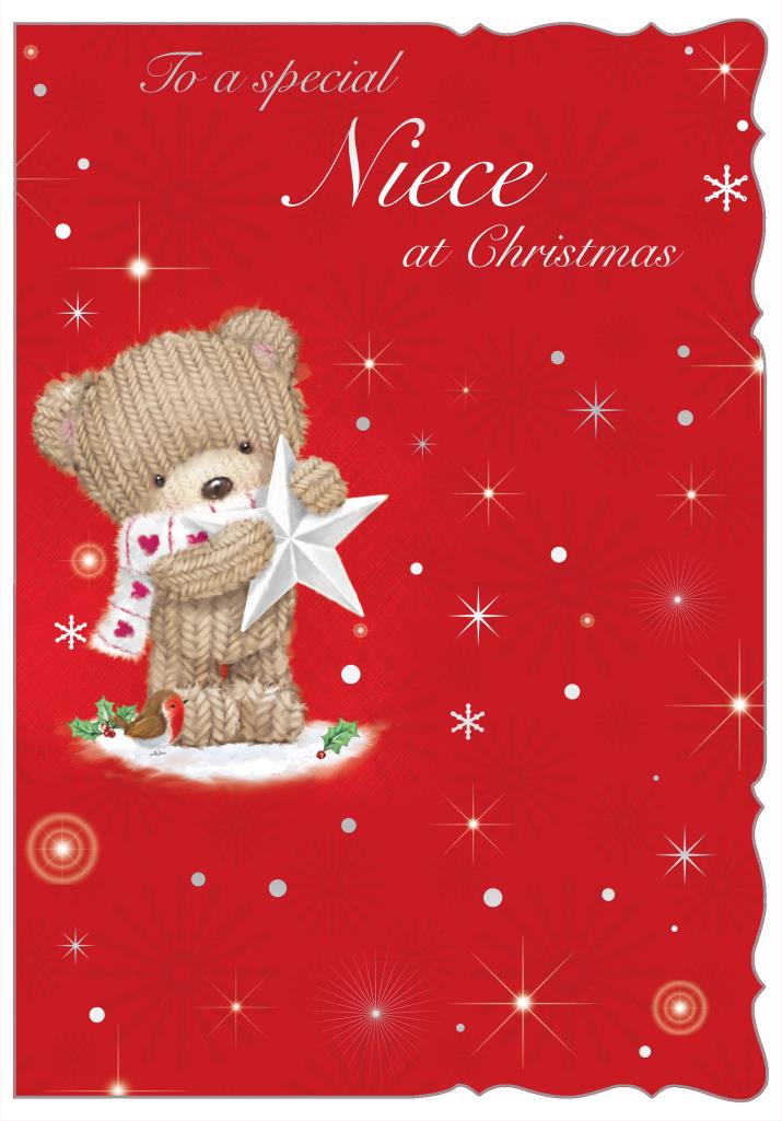 Niece Christmas card - cute Xmas bear