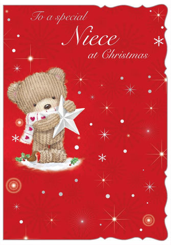 Niece Christmas card - cute Xmas bear