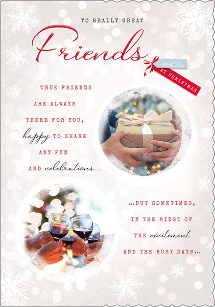 Friends Christmas card - gifts and drinks