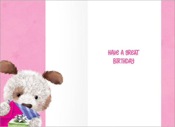 Cousin birthday card - cute dog pink