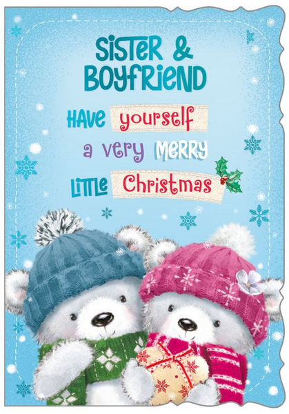Sister and Boyfriend Christmas card - cute Xmas bears