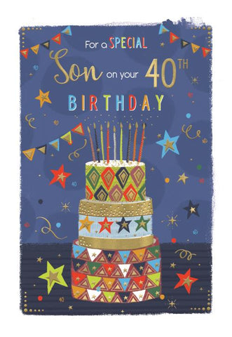 Son 40th birthday card - celebration cake
