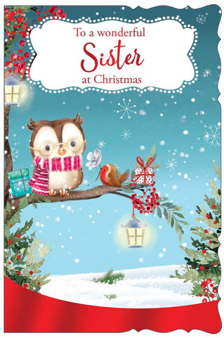 Sister Christmas card - Xmas owl