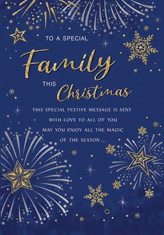 To All the family Christmas card- glittery sparkles