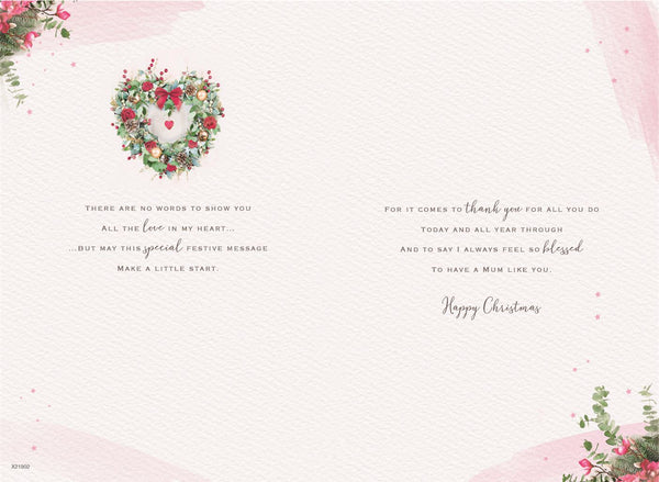 Mum Christmas card- festive floral wreath