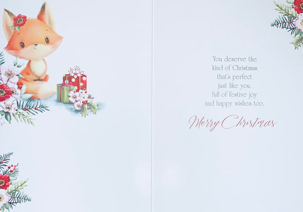 Niece Christmas card - cute Xmas fox