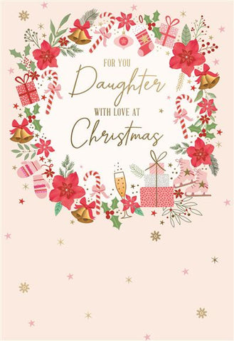Daughter Christmas card - festive flowers and gifts