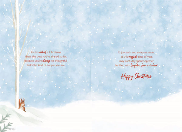 Son and Partner Christmas card - winter woodland