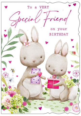 Friend birthday card - cute rabbits