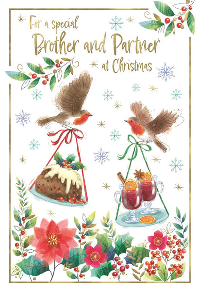 Brother and Partner Christmas card - Xmas robins