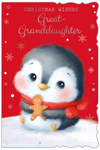 Great-Granddaughter Christmas card - cute penguin