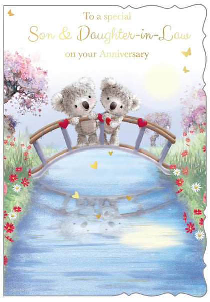 Son and Daughter-in-law anniversary card - cute bears