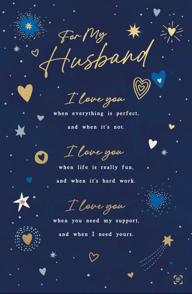 Husband Valentine’s Day card- hearts and stars - sentimental verse