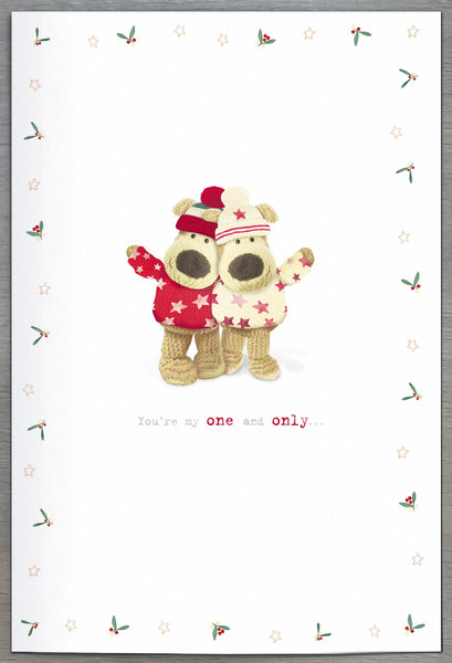 Fiancée Christmas card - Boofle with Xmas flowers