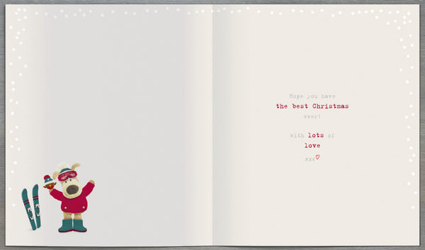 Son Christmas card - Boofle skiing