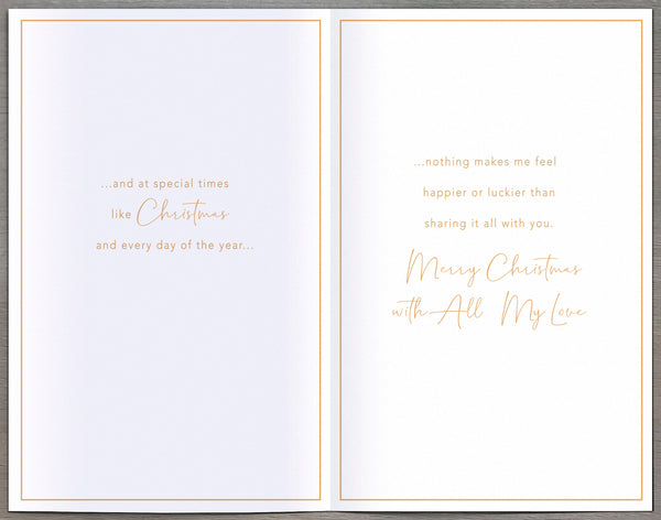 Luxury Wife Christmas card - hearts and flowers