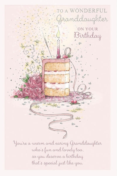 Granddaughter birthday card - cake and flowers