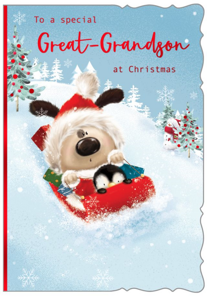 Great Grandson Christmas card - dog sledge