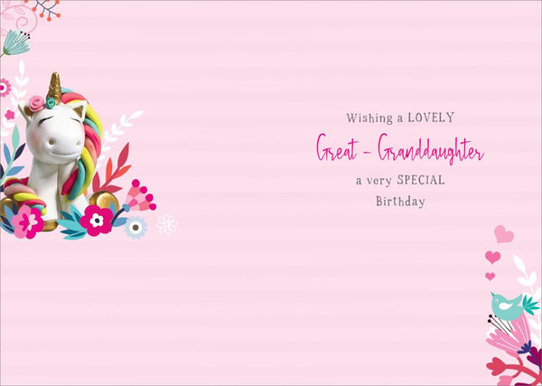 Great Granddaughter birthday card- cute unicorn