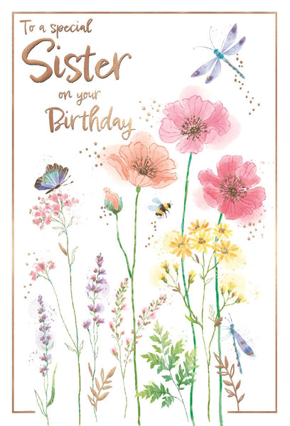 Sister birthday card - floral meadow