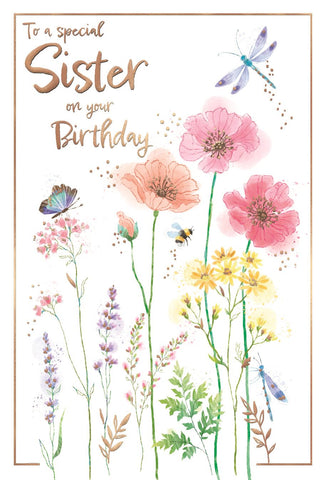 Sister birthday card - floral meadow