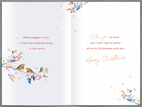 Fiancé Christmas card - festive robins
