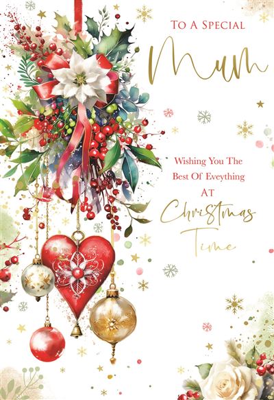 Mum Christmas card- festive flowers and hearts