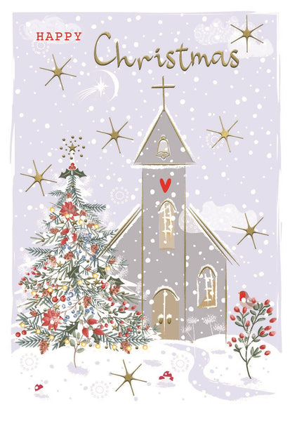 Religious Christmas card - festive church
