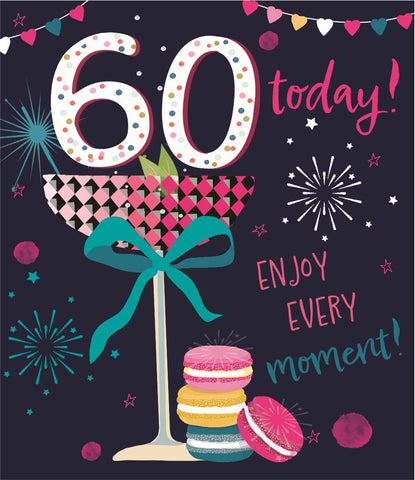60th birthday card- cake and drinks