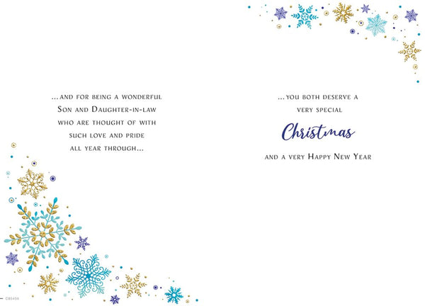 Son and Daughter in law Christmas card- modern snowflakes