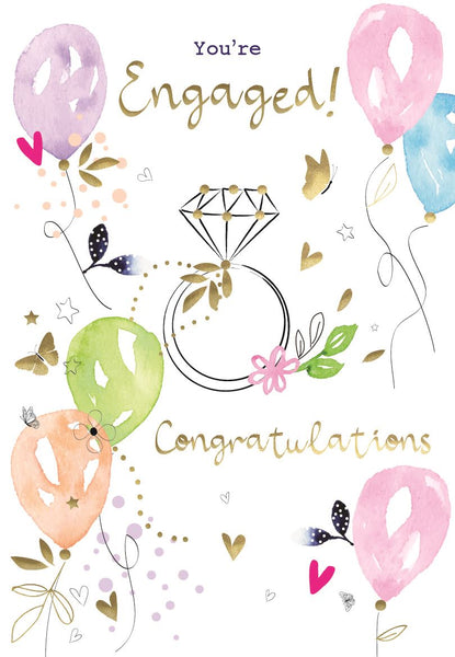 Engagement congratulations card- ring and balloons