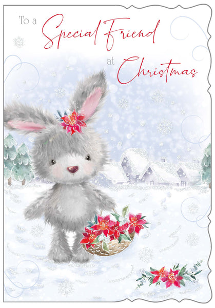 Special friend Christmas card - cute winter rabbit