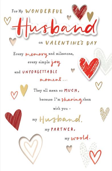 Valentine's Day card for a husband with heart designs and heartfelt message.