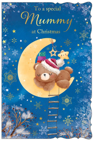 Mummy Christmas card - cute bear and moon