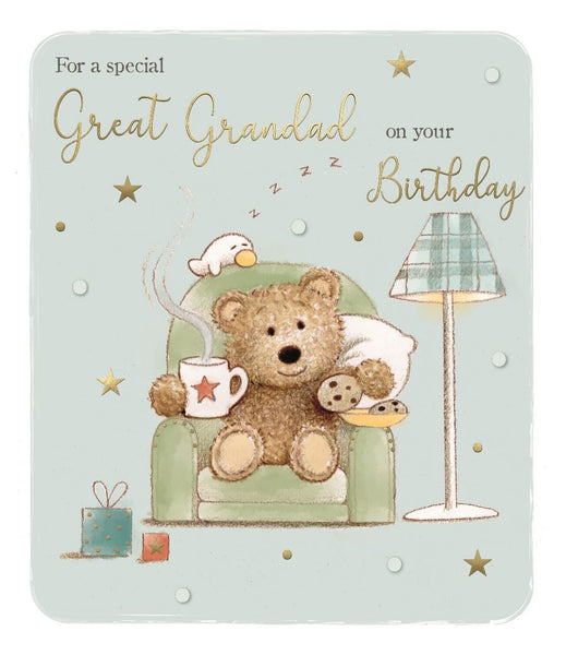 Great Grandad birthday card- cute bear in armchair