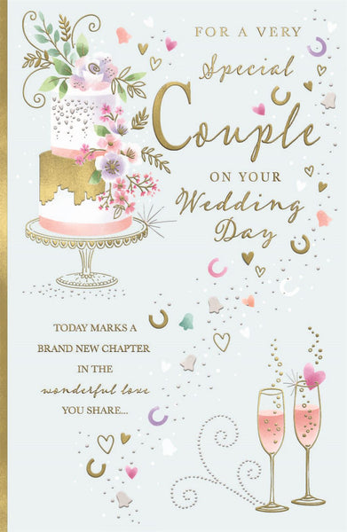 Special couple weddding day card - cake and celebration