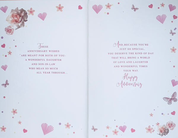 Daughter and Son in law wedding anniversary card - hearts and flowers