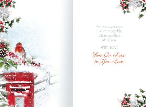 To all the family Christmas card- festive robin