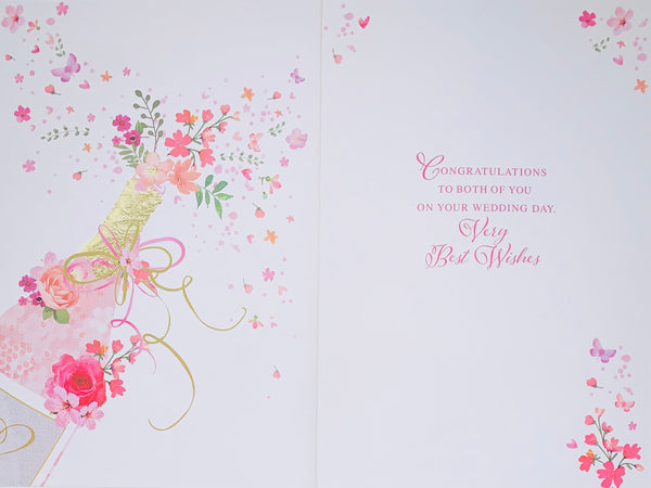Wedding day card - bubbly and flowers