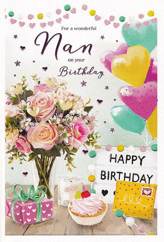 Nan birthday card- flowers and balloons